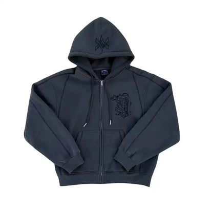 American Y2K Casual Zipper Hoodie Sweatpant Two Piece Set HipHop Oversized Embroidery Sweatshirts Men Women Casual Pants