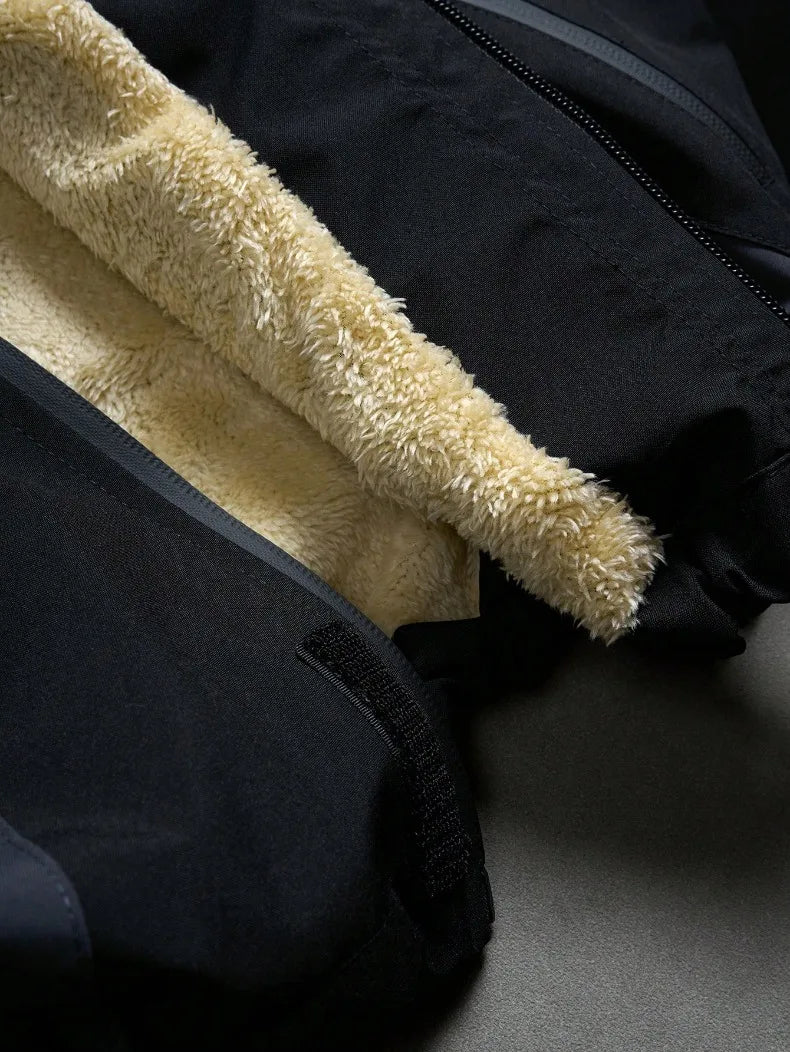 American Style Winter Short Jackets Men Fleece Lined Warm Hooded Coat Man Hip Hop Streetwear Loose Fit Outdoor Windbreaker