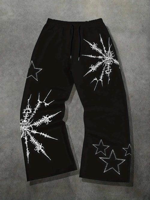 Star Print Streetwear Straight-Leg Unisex Pants