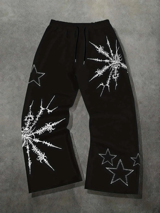 Star Print Streetwear Straight-Leg Unisex Pants