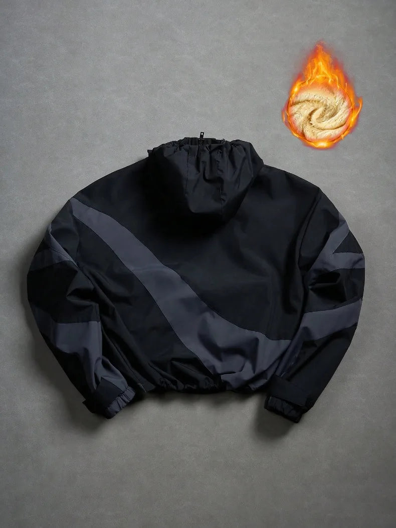 American Style Winter Short Jackets Men Fleece Lined Warm Hooded Coat Man Hip Hop Streetwear Loose Fit Outdoor Windbreaker