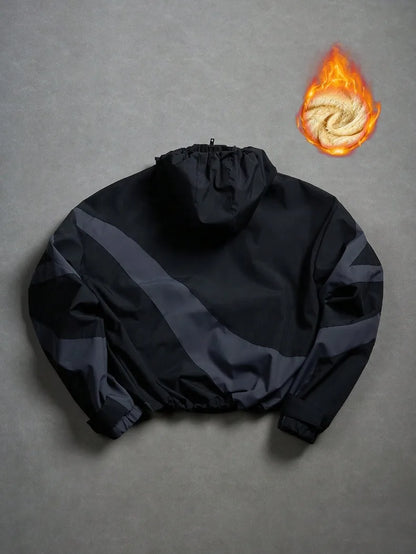 American Style Winter Short Jackets Men Fleece Lined Warm Hooded Coat Man Hip Hop Streetwear Loose Fit Outdoor Windbreaker