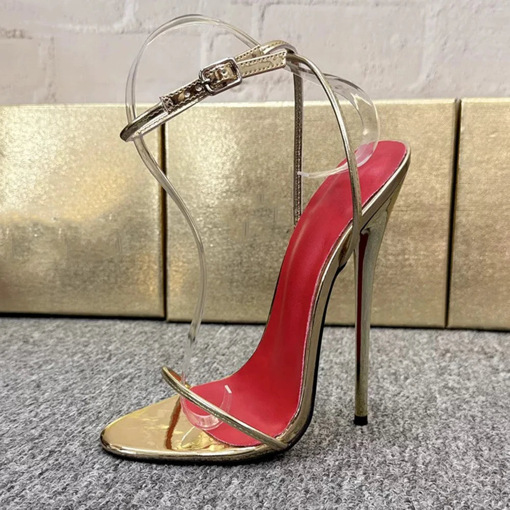 2026 NEW Chic Summer 14cm 16cm Ultra High Heels Buckle Sandal Woman Shiny Silver Ankle Strap PumpsStripper Show Unisex Shoes
