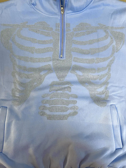Skeleton Pattern Rhinestone Zipper Hoodies Men Women Hip Hop Street Hoodie Retro Punk Gothic Autumn Oversize Sweatshirt Jacket