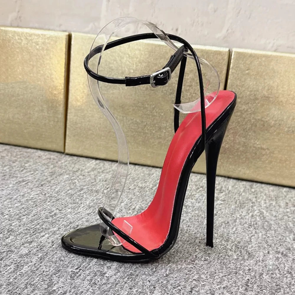 2026 NEW Chic Summer 14cm 16cm Ultra High Heels Buckle Sandal Woman Shiny Silver Ankle Strap PumpsStripper Show Unisex Shoes
