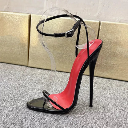 2026 NEW Chic Summer 14cm 16cm Ultra High Heels Buckle Sandal Woman Shiny Silver Ankle Strap PumpsStripper Show Unisex Shoes
