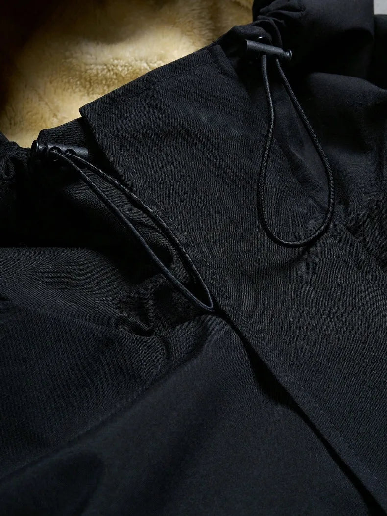 American Style Winter Short Jackets Men Fleece Lined Warm Hooded Coat Man Hip Hop Streetwear Loose Fit Outdoor Windbreaker