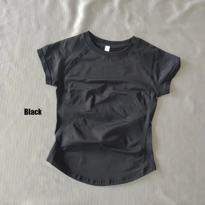DF LOGO Short-Sleeve Sports T-Shirt  for Women,Impact Cropped Gym Top, Lightweight Yoga Top, Stretchy Athletic Tee