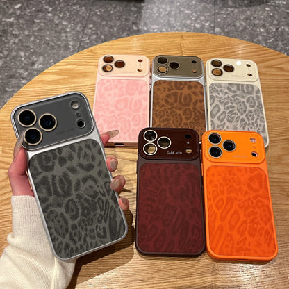 Original Leopard Print Texture Phone Case For iPhone 17 16 15 14 13 Pro Max Large Window Lens Protection Shockproof Matte Cover