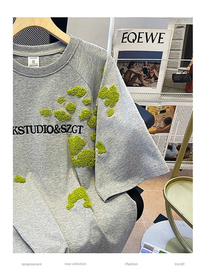 Short-sleeved T-shirts Women's Summer 2025 New Embroidered Flower Medium Long Loose All Match Niche Crew Neck Top