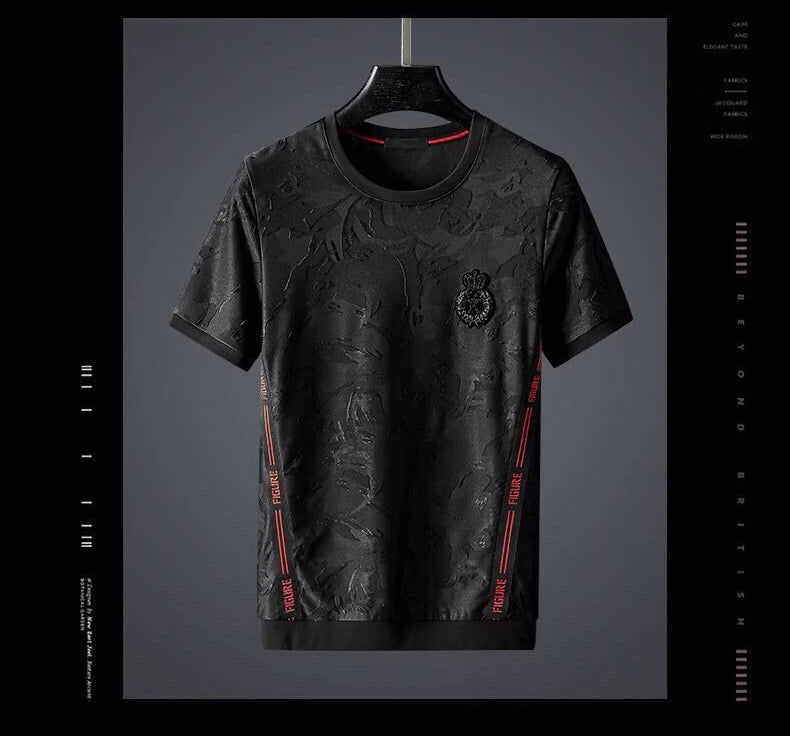 Minglu Jacquard Summer Men's Sets Round Collar Short Sleeve Male T-shirts Luxury Elastic Waist Pants Sport Casual Man Tracksuit