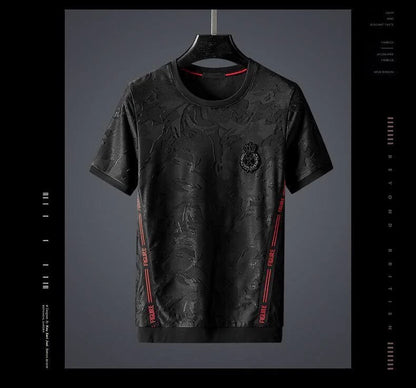 Minglu Jacquard Summer Men's Sets Round Collar Short Sleeve Male T-shirts Luxury Elastic Waist Pants Sport Casual Man Tracksuit
