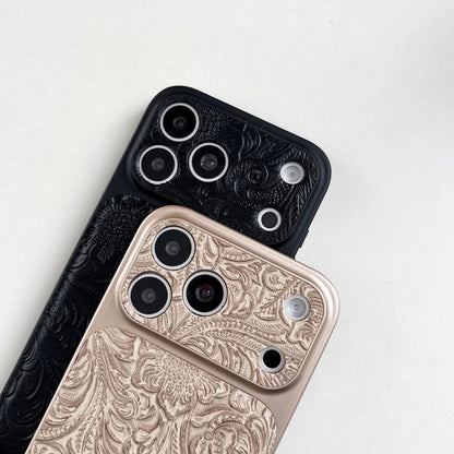 Luxury Retro Petal Flower Large Window Phone Case For iPhone 17 16 15 14 13 Pro Max Fashion 3D Wrinkle Texture Shockproof Cover