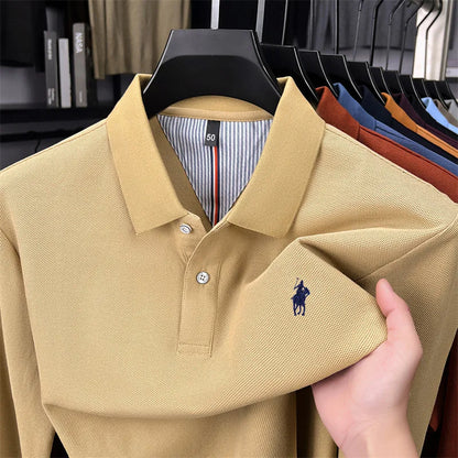 100% cotton high-end brand long sleeve polo shirt new Paul pony embroidery luxury comfort men's business leisure lapel T-shirt