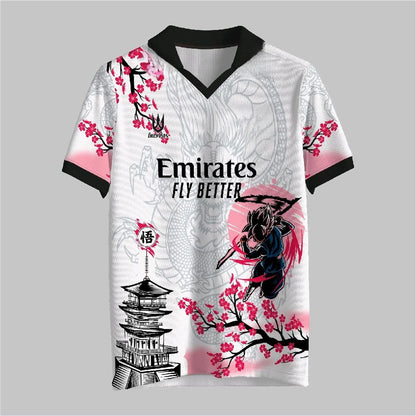 Dragon Ball x Japanese Style V-Neck Jersey Goku Sakura Pagoda Anime Football Shirt for Men