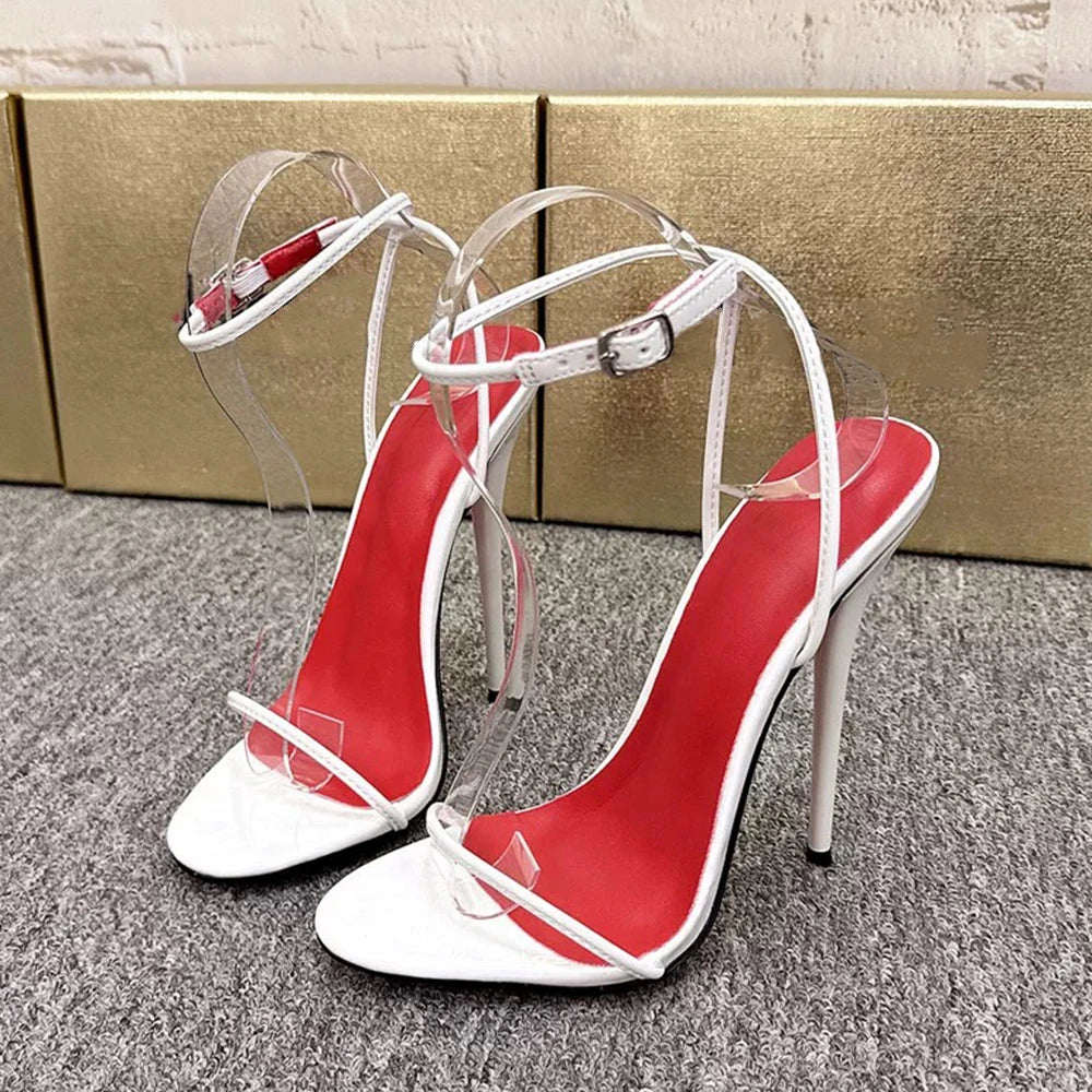 2026 NEW Chic Summer 14cm 16cm Ultra High Heels Buckle Sandal Woman Shiny Silver Ankle Strap PumpsStripper Show Unisex Shoes