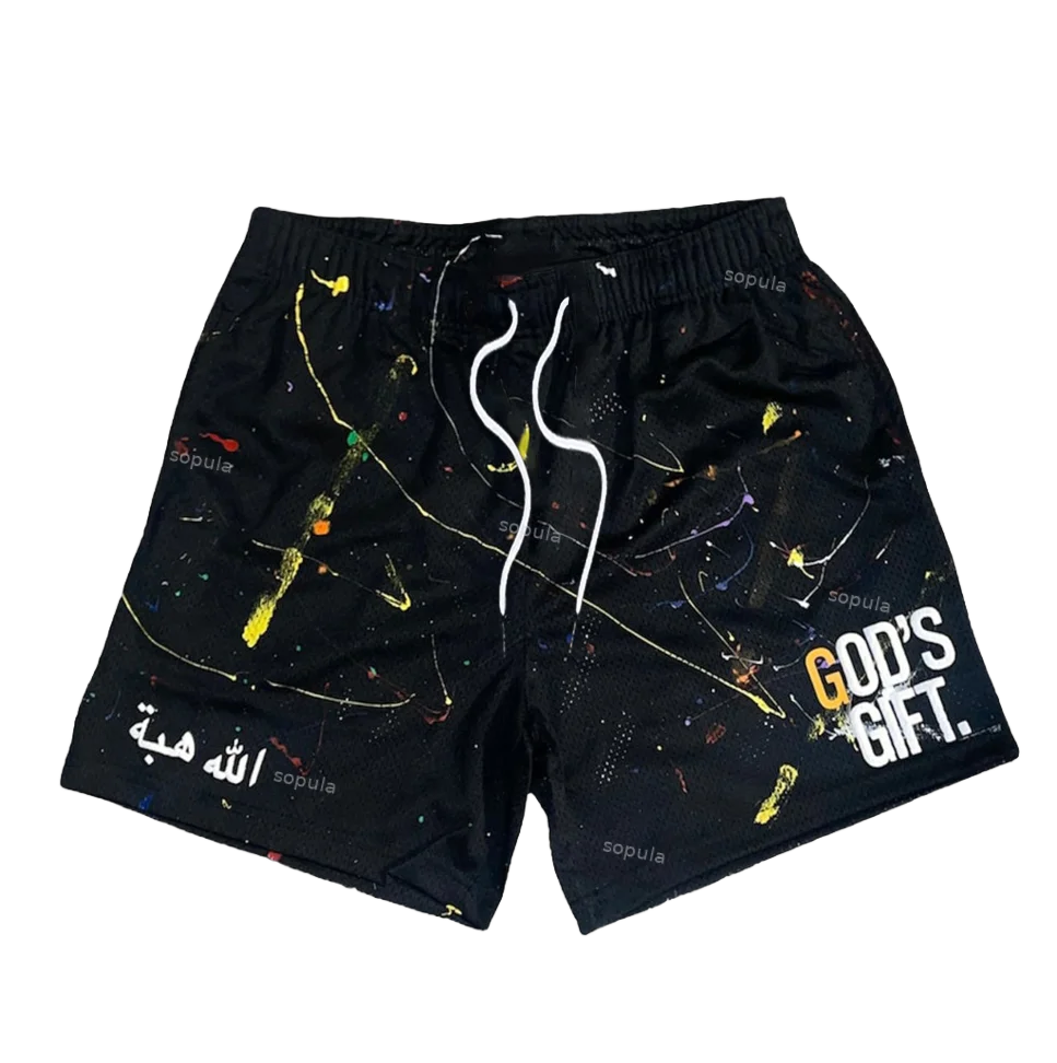 Sport Training Breathable Fashionable Shorts Casual Vintage God's Gift Pattern Print Street Shorts Quick-drying Streetwear Moto