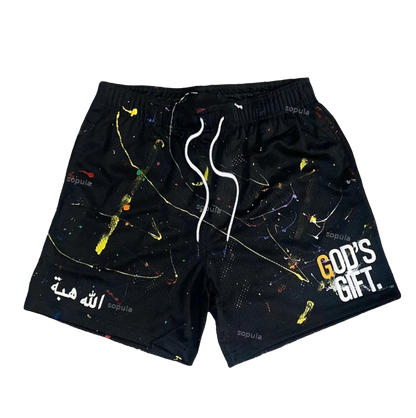 Sport Training Breathable Fashionable Shorts Casual Vintage God's Gift Pattern Print Street Shorts Quick-drying Streetwear Moto