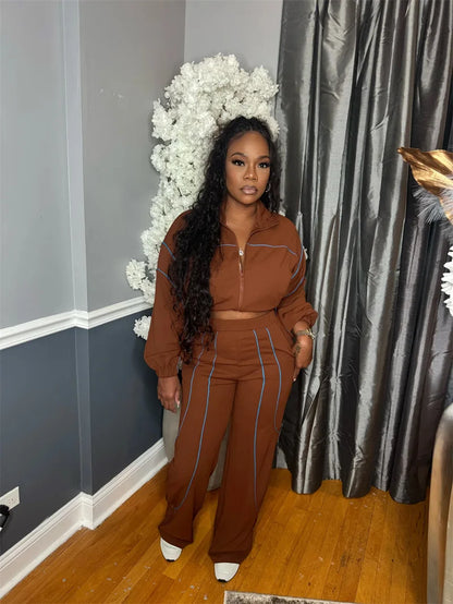 Doyerl Striped Casual Tracksuit Woman Two Piece Set Sports Workout Zipper Long Sleeve Jacket Coat and Sweatpants Matching Sets