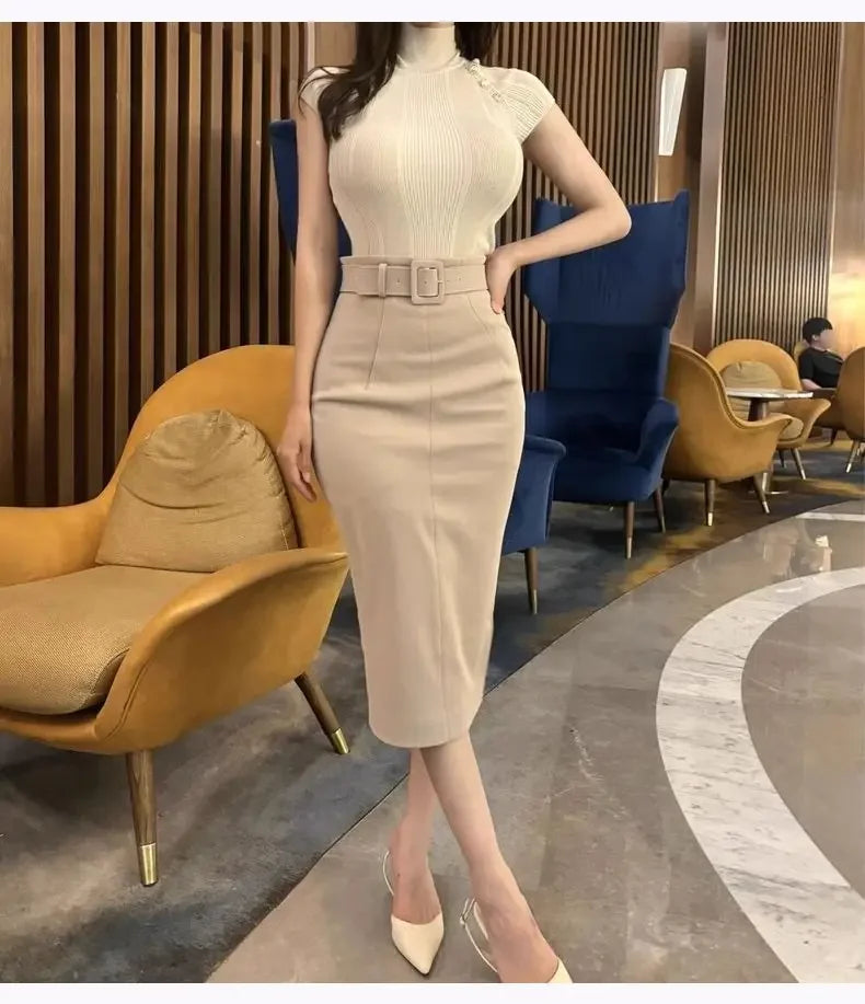 Korean Autumn Dress New Style Stylish and Slim and High Waist Belt and Hip Skirt Korean Versatile Skirt Trendy