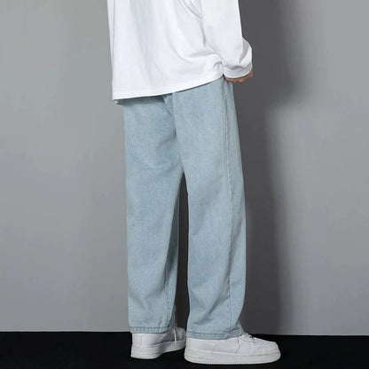 Men Simple Straight Leg Casual Jeans Male Baggy Korean Streetwear Denim Pants Basic Youth Popular Daily Wide Leg Denim Trousers
