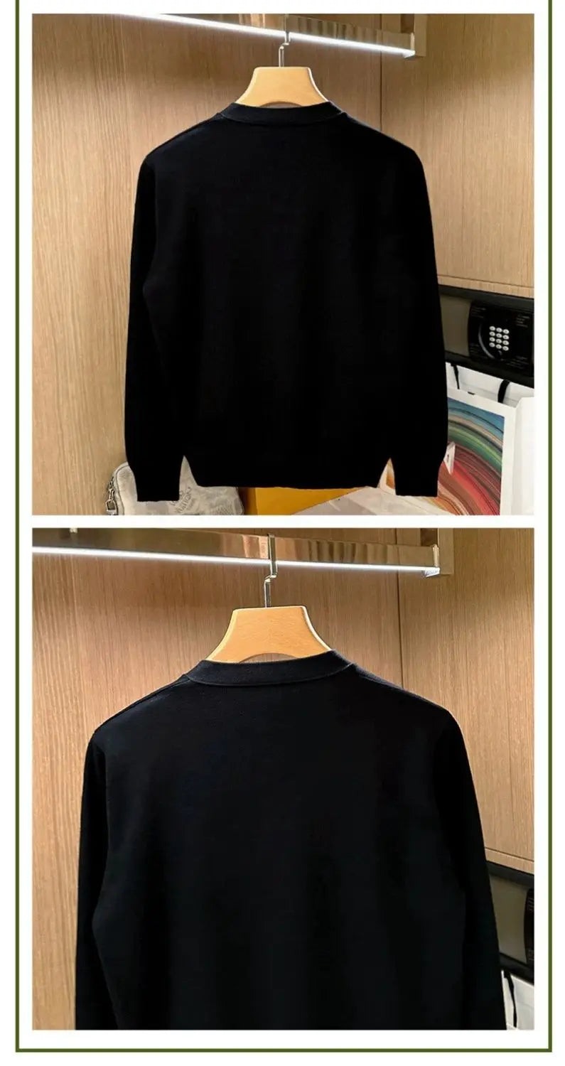 Autumn Long Sleeve Knitted Men Cardigans Embroidered V-neck Buttun Closure Sweaters Chic Casual Outwear