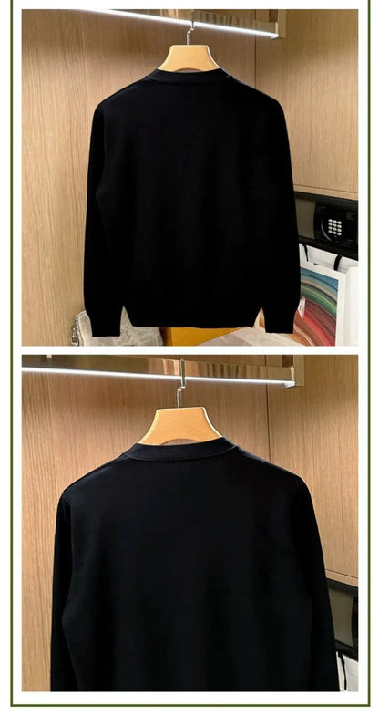 Autumn Long Sleeve Knitted Men Cardigans Embroidered V-neck Buttun Closure Sweaters Chic Casual Outwear