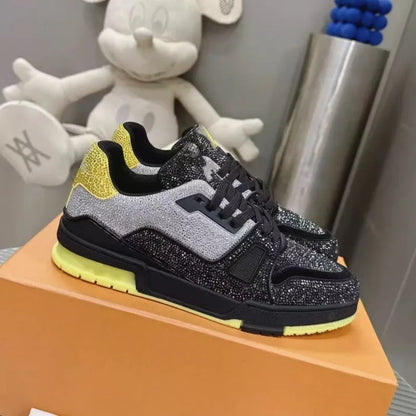 Fashionable Low-Top Unisex Trainer Shoes with Diamond Print High-Top Version Men's Sport Shoes Breathable Wear-Resistant Rubb...