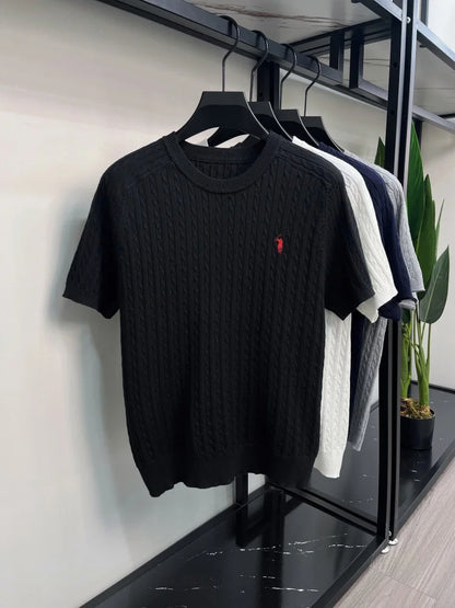 Advanced Ice Silk Knitted Short Sleeve Men Summer Trendy Luxury Brand Golf Pony Embroidery Casual Round Neck Breathable T-shirt