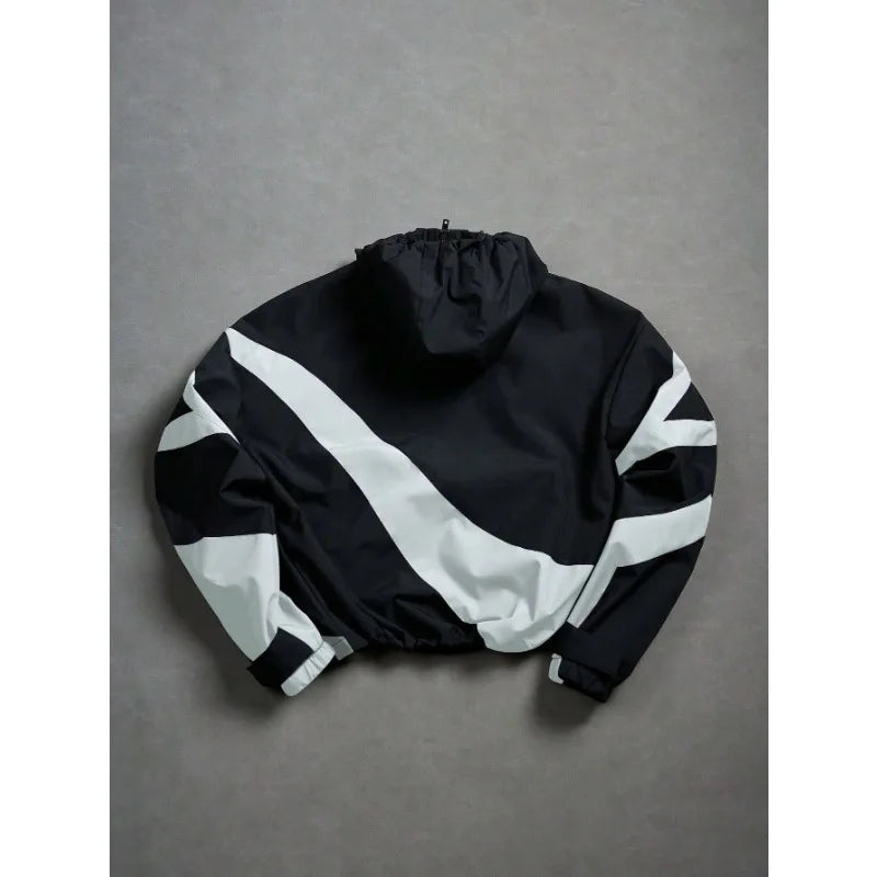 American Style Winter Short Jackets Men Fleece Lined Warm Hooded Coat Man Hip Hop Streetwear Loose Fit Outdoor Windbreaker