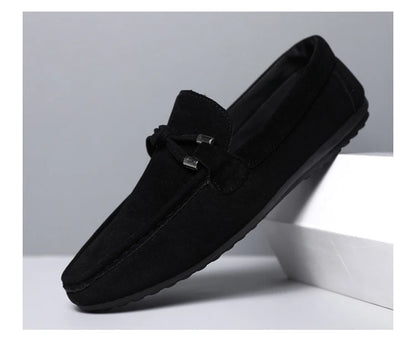 2026 Summer Casual Fashion Driving Loafers Suede Leather Minimalist Slip-Ons Comfortable Trendy Work Shoes Black & Khaki Two-Ton