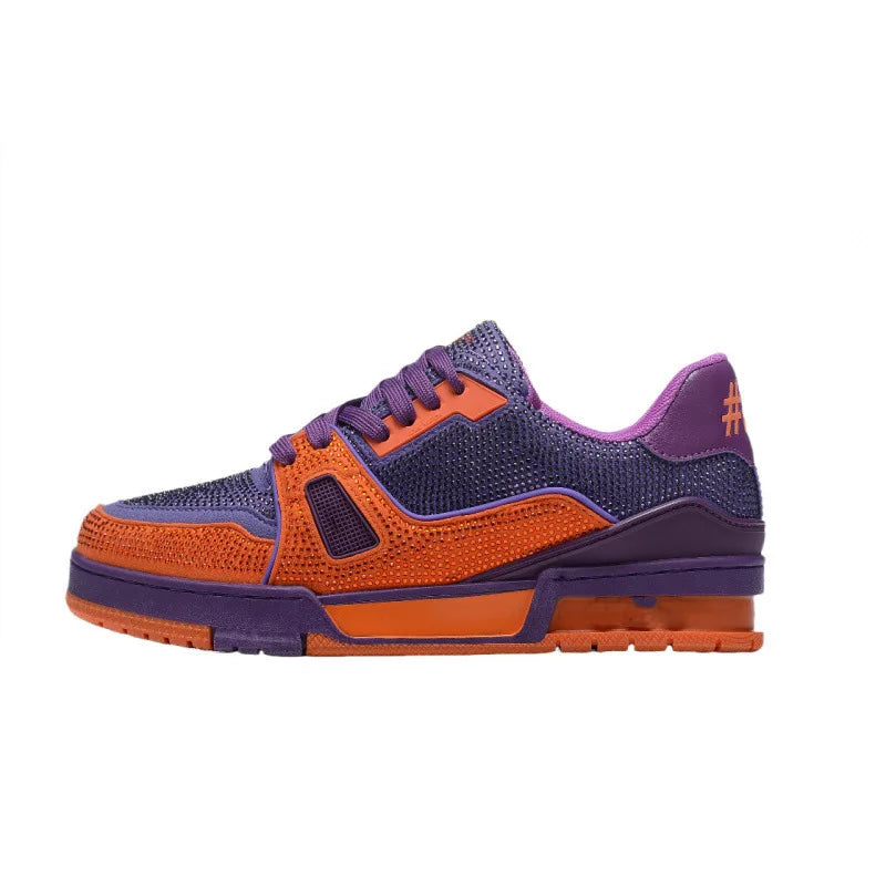 Fashionable Low-Top Unisex Trainer Shoes with Diamond Print High-Top Version Men's Sport Shoes Breathable Wear-Resistant Rubb...