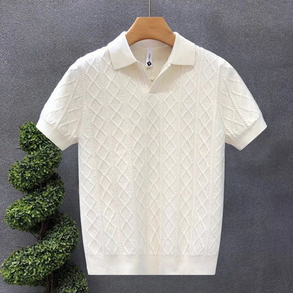 Polo Style Sweaters for Men Summer New Slim Fit Short Sleeve Business Casual T-shirts Male Solid Turn Down Collar Knitwear Tops