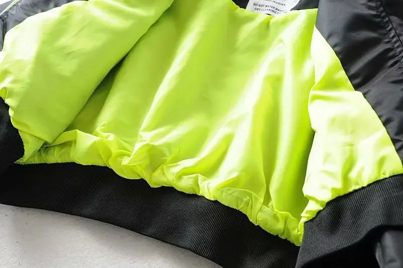 High Waisted Cropped Flight Jacket Women Spring Autumn Long Sleeved Folds Zipper Outerwear Casual Loose-fit Bomber Jackets Coat