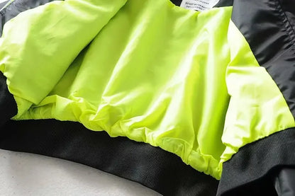 High Waisted Cropped Flight Jacket Women Spring Autumn Long Sleeved Folds Zipper Outerwear Casual Loose-fit Bomber Jackets Coat