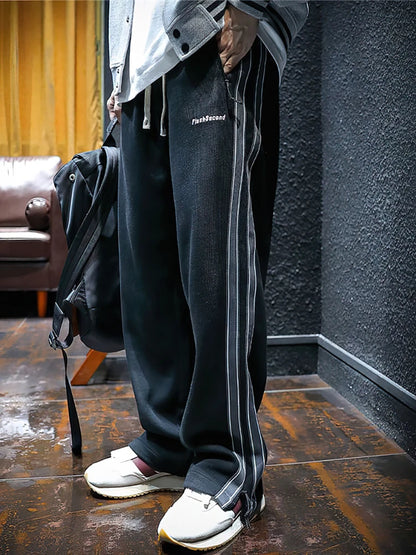 Side Zipper Split Casual Sport Baggy Sweatpants Men Straight Long Trousers Outdoor Running Jogging Cargo Pants