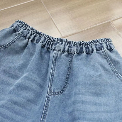 Artistic retro Heavy industry Embroidered Denim Wide leg Pants Spring Summer 2025 New Women's Loose waist Casual Nine Fen Jeans