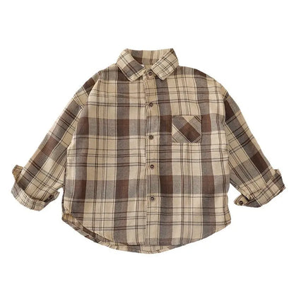 1PCS Autumn Blouses & Shirts New Spring Boy Shirt Plaid Long-sleeved Children's Fashion Tops Boys Handsome Spring Jacket Shirt