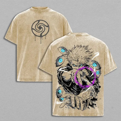 Jujutsu Kaisen Gojo Satoru T-shirt Anime Fashion Washed T Shirt Men's Women Clothing Summer Short Sleeve 100% Cotton Tees Tops