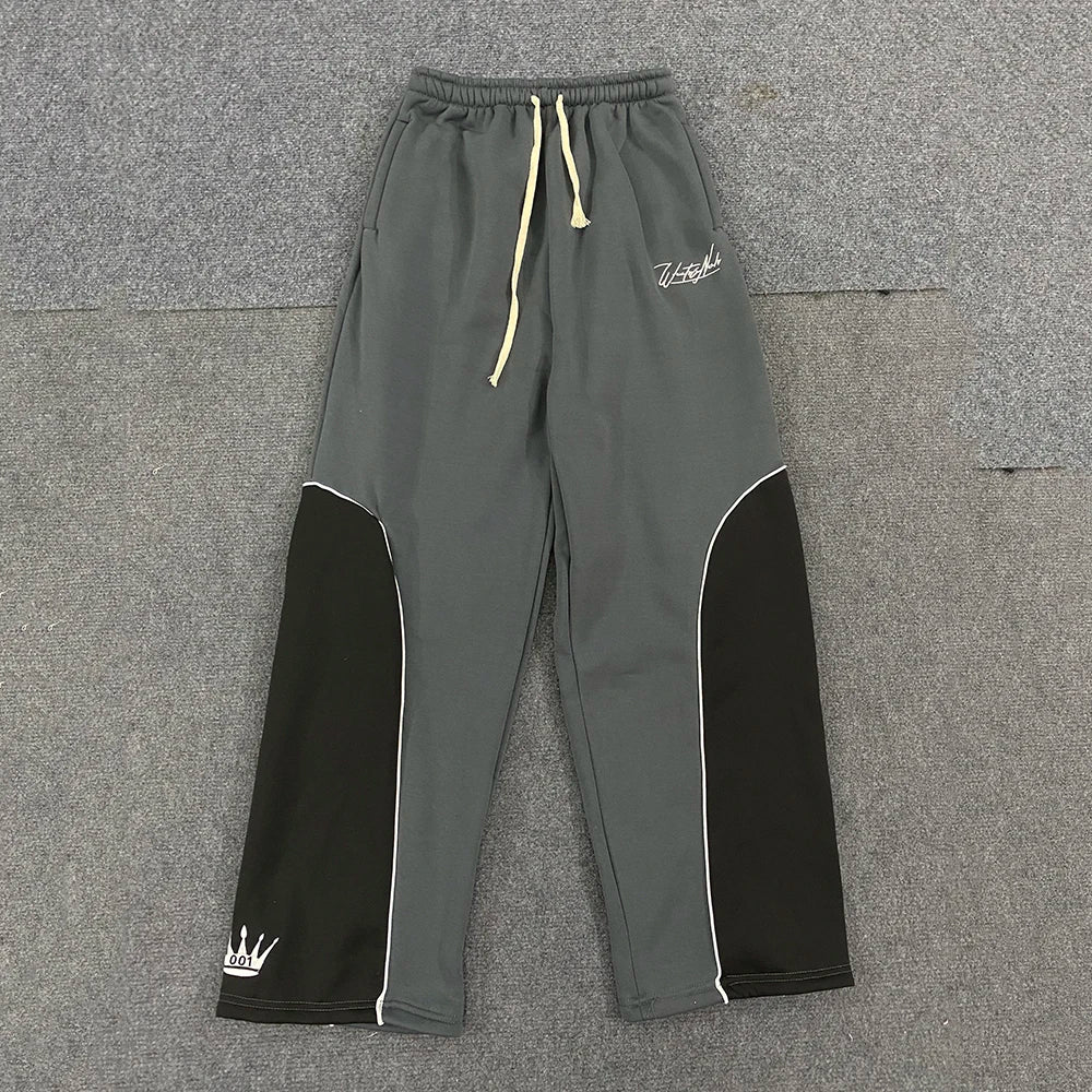 Trendy Letter Embroidery Patchwork Sweatpants Elastic American Sports for Men And Women