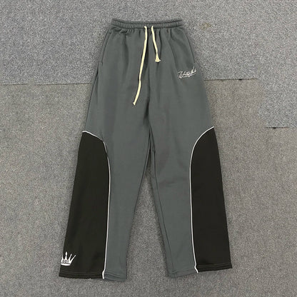 Trendy Letter Embroidery Patchwork Sweatpants Elastic American Sports for Men And Women