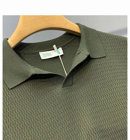 Ice Silk Slim Fit Short Sleeve V-Neck Polo Shirt Men's Knitted Summer New Style Breathable Machine Washable Casual T-Shirt