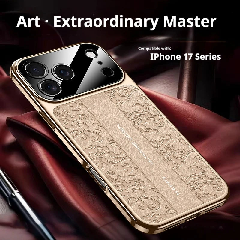 Luxurious Leather Back Electroplated Soft TPU Cover Case For iPhone 17 pro Max Air iPhone 16 15 14 ProMax