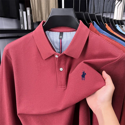 100% cotton high-end brand long sleeve polo shirt new Paul pony embroidery luxury comfort men's business leisure lapel T-shirt