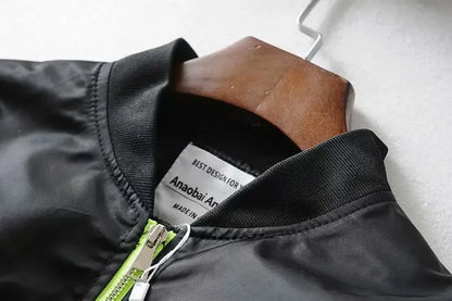 High Waisted Cropped Flight Jacket Women Spring Autumn Long Sleeved Folds Zipper Outerwear Casual Loose-fit Bomber Jackets Coat