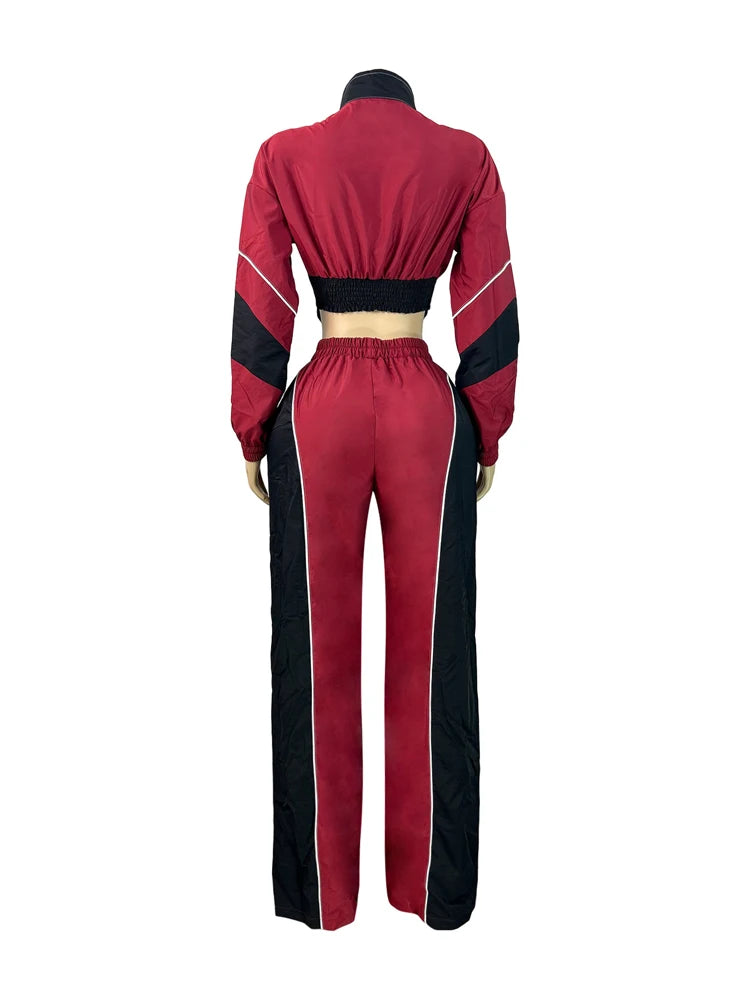 Fashion Women Windbreaker Set Color Block Long Sleeve Zipper Tops and Sweatpants 2025 Fall 2 Piece Sets Streetwear Outfits New