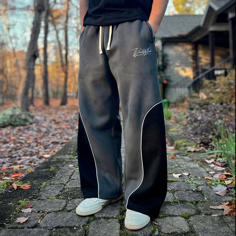 Trendy Letter Embroidery Patchwork Sweatpants Elastic American Sports for Men And Women