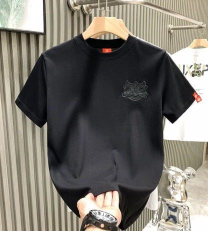 Male Tees Shirts Skinny Embroidery Lion New In Party Y2k Original Tops Hot Basic Korean Popular Clothes Cool Cheap Men's T-shirt