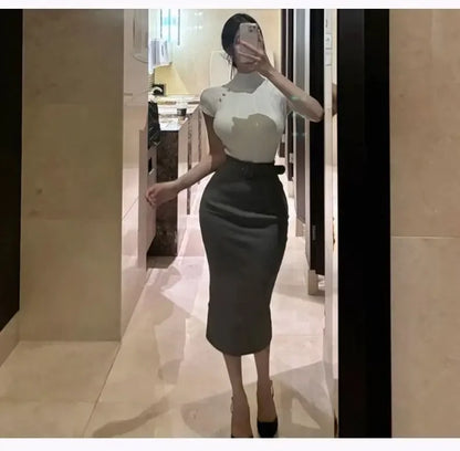 Korean Autumn Dress New Style Stylish and Slim and High Waist Belt and Hip Skirt Korean Versatile Skirt Trendy