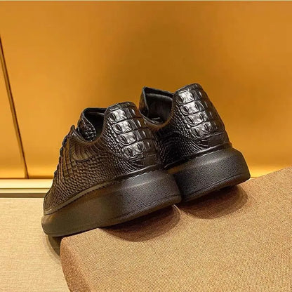 New summer crocodile print black men's breathable shoes running casual sports board shoes natural cowhide soft sole shoes